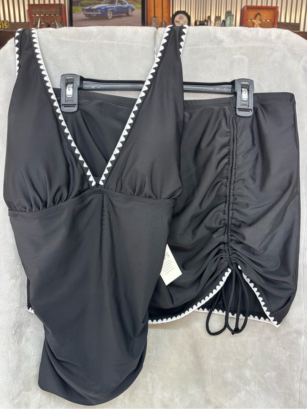 Black V-Neck Swim Tankini with Contrast Trim